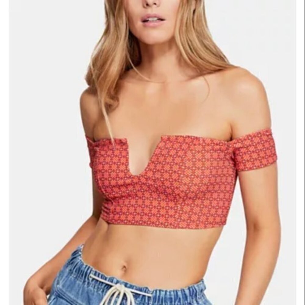 Free People Off the Shoulder Crop Top Size L in Orange